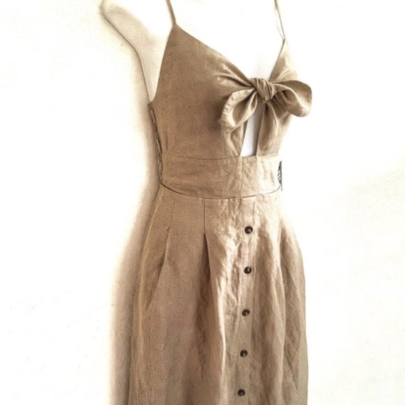 Express | NWT Linen-Blend Button Front Tie Midi Dress - Picture 7 of 16